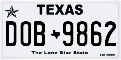 TX license plate DOB9862