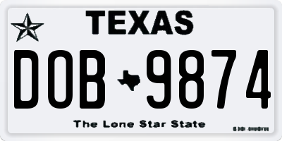 TX license plate DOB9874
