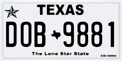 TX license plate DOB9881