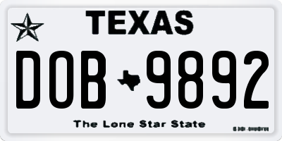 TX license plate DOB9892