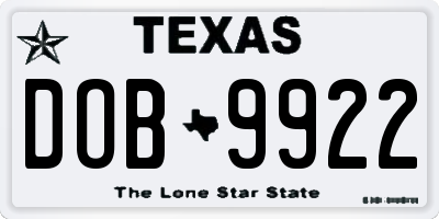 TX license plate DOB9922