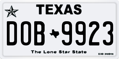 TX license plate DOB9923