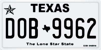 TX license plate DOB9962