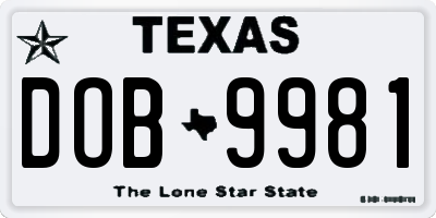 TX license plate DOB9981