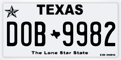TX license plate DOB9982