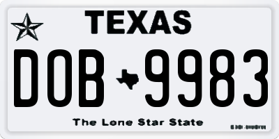TX license plate DOB9983