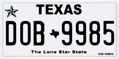 TX license plate DOB9985