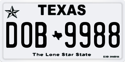 TX license plate DOB9988