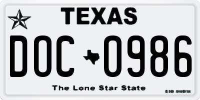 TX license plate DOC0986