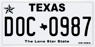 TX license plate DOC0987
