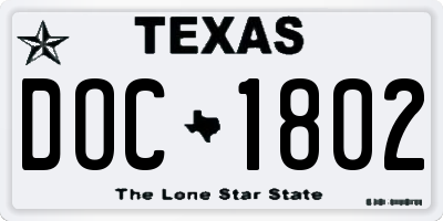 TX license plate DOC1802