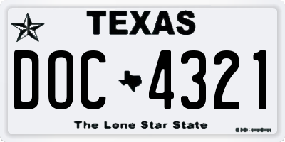 TX license plate DOC4321