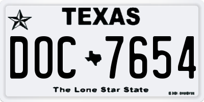 TX license plate DOC7654