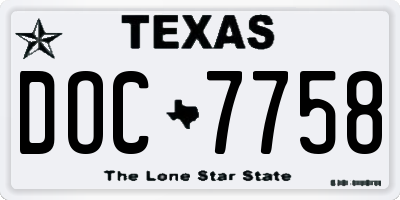 TX license plate DOC7758