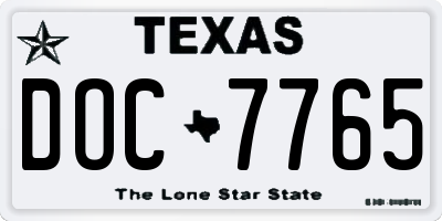 TX license plate DOC7765