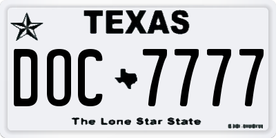 TX license plate DOC7777