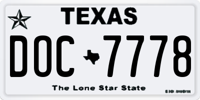 TX license plate DOC7778