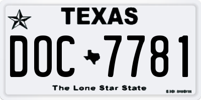 TX license plate DOC7781
