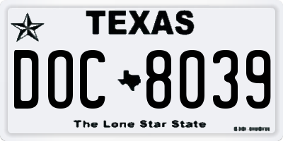 TX license plate DOC8039
