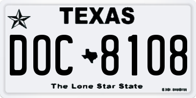 TX license plate DOC8108