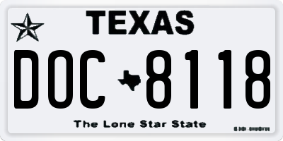 TX license plate DOC8118