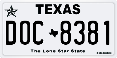 TX license plate DOC8381