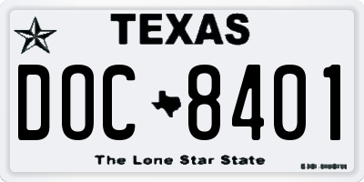 TX license plate DOC8401