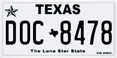 TX license plate DOC8478