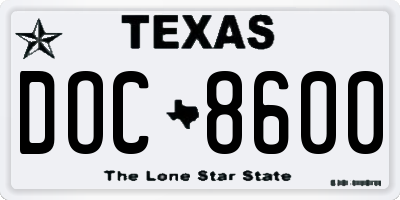 TX license plate DOC8600
