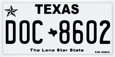 TX license plate DOC8602