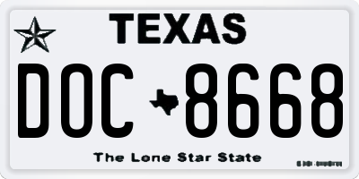 TX license plate DOC8668