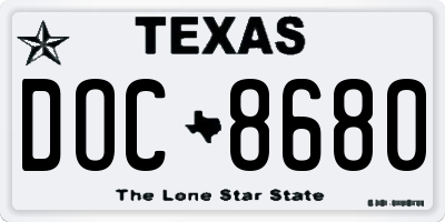 TX license plate DOC8680