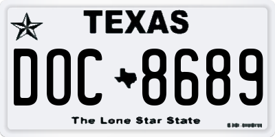 TX license plate DOC8689