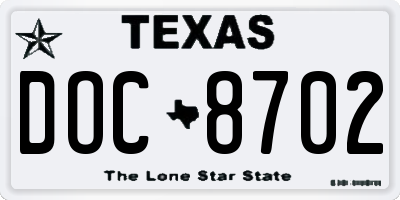 TX license plate DOC8702