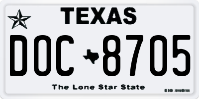 TX license plate DOC8705
