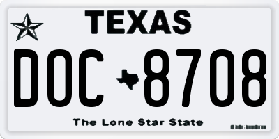 TX license plate DOC8708