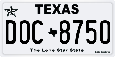 TX license plate DOC8750