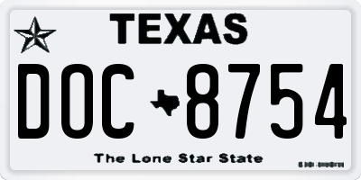 TX license plate DOC8754