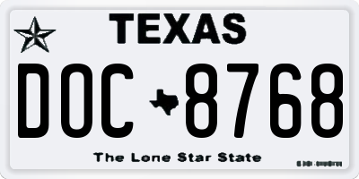 TX license plate DOC8768
