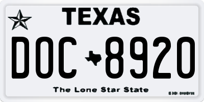 TX license plate DOC8920
