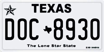 TX license plate DOC8930