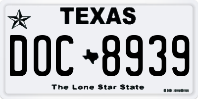 TX license plate DOC8939