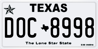 TX license plate DOC8998