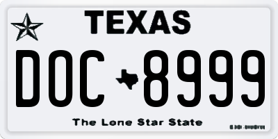 TX license plate DOC8999