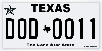 TX license plate DOD0011