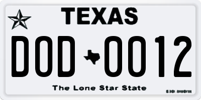 TX license plate DOD0012