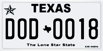 TX license plate DOD0018