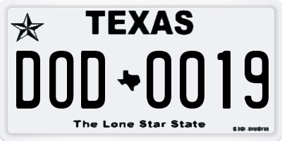 TX license plate DOD0019