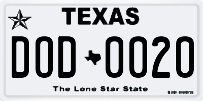 TX license plate DOD0020
