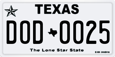 TX license plate DOD0025